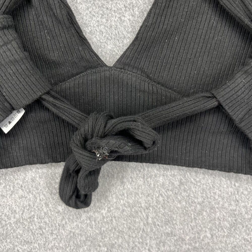Garage Crop Top Womens XS Black Ribbed Cross‎ Back Tie Front Sleeveless Stretchy - Picture 14 of 15